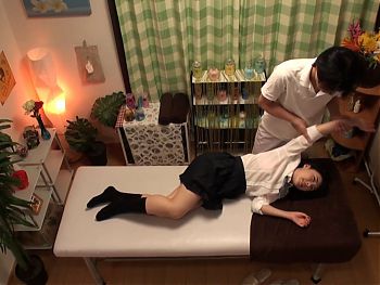 Uniformed girls feeling ecstasy by the hands of a therapist 3 Part4